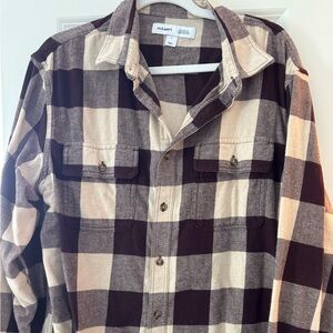 Old Navy Men's Cream and Maroon Checkered Shirt